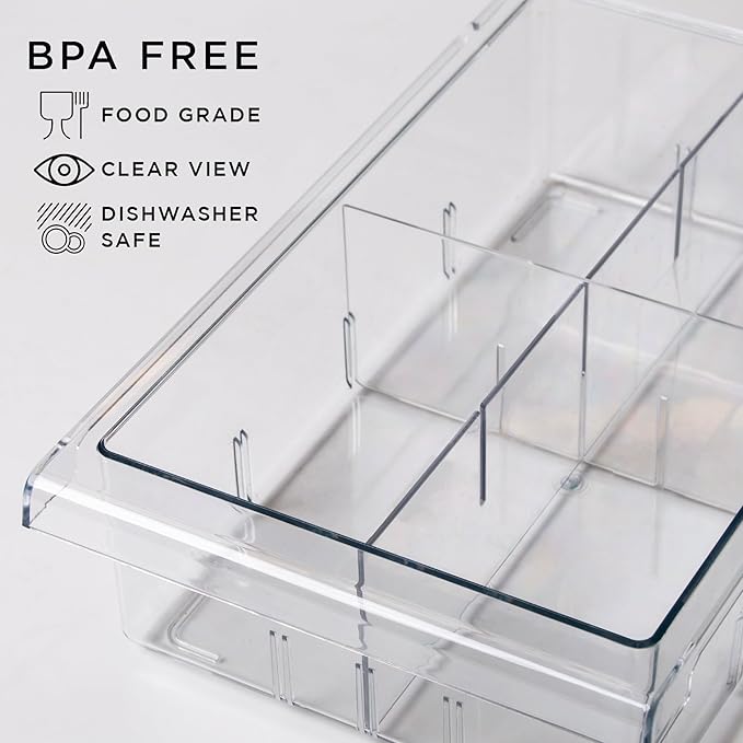 BINO | Pull-out Fridge Organizer | THE HANGER COLLECTION | Fridge Drawer Organizer with 2 Dividers | Clear Pantry Drawer Organizers | Shelf Holder Storage Drawers for Fruits, Veggies & Drinks