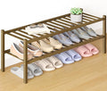 Smiry Bamboo Shoe Rack for Closet, 2 Tier Long Wooden Stackable Shoe Organizer, Free Standing Shoes Storage Shelf for Entryway, Front Door Entrance, Walnut