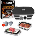 8L/16L BBQ Prep Tub with Cutting Board, Lid & Complimentary Mitts/Gloves – Collapsible Bucket for BBQ, Marinade, Picnic, Camping, Meat Prep – Orange/Black (Black, X-Large)