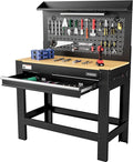 WORKPRO Garage Workbench with Storage, 45" Workbench with Pegboard, Power Outlets and Light, 800 LBS Multipurpose Work Bench for Garage, Warehouse, Workshop