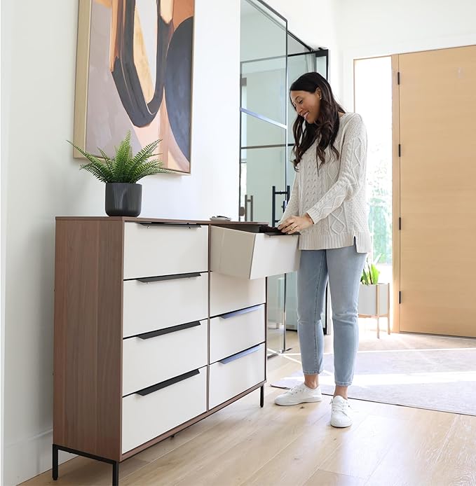 Lira Premium Fabric Dresser - Solid Wooden Frame, 8 Spacious Sag-Proof Drawers with Sleek Metal Handles - Premium & Durable Storage Solution for Your Home (Light Brown)