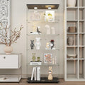 Beauty4U Glass Display Cabinet with Lights, 5 Shelves with 2 Doors, Curio Cabinets for Living Room, Bedroom, Office, Black Floor Standing Glass Bookshelf, Quick Installation