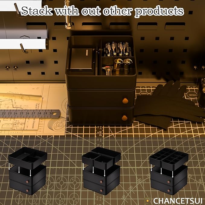 CHANCETSUI Black desk organizer for men: Multi function countertop container for gaming desk, workstation, bathroom storage, square storage box for black aesthetic