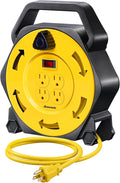 DEWENWILS Extension Cord Reel with 25 FT Power Cord, Hand Wind Retractable, 16/3 AWG SJTW, 4 Grounded Outlets, 13 Amp Circuit Breaker, Yellow, Yellow Cord, UL Listed