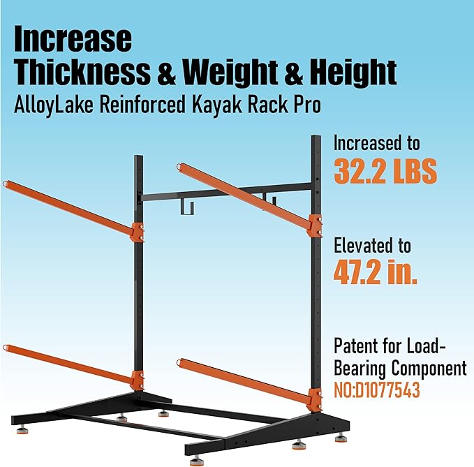 Kayak Storage Rack, Freestanding Outdoor Canoe Rack, Reinforced, Thickened, and Enhanced Rust Resistance, Holds 220 lbs, for Safe Garage and Outdoor Canoe Storage(2-Tier, Orange)