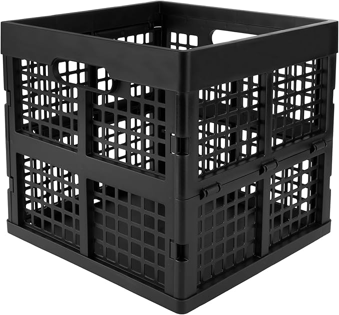 3-Pack Collapsible Plastic Storage Crates,Foldable Crates for Storage,16L (Black)