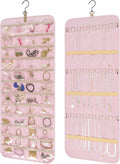 Bloss Hanging Jewelry Organizer with 48 Pockets, Double-Size Hanging Jewelrys Holder with Hanger Hooks, Jewelry Organizers and Storage for Earrings, Necklaces and Rings,Pink