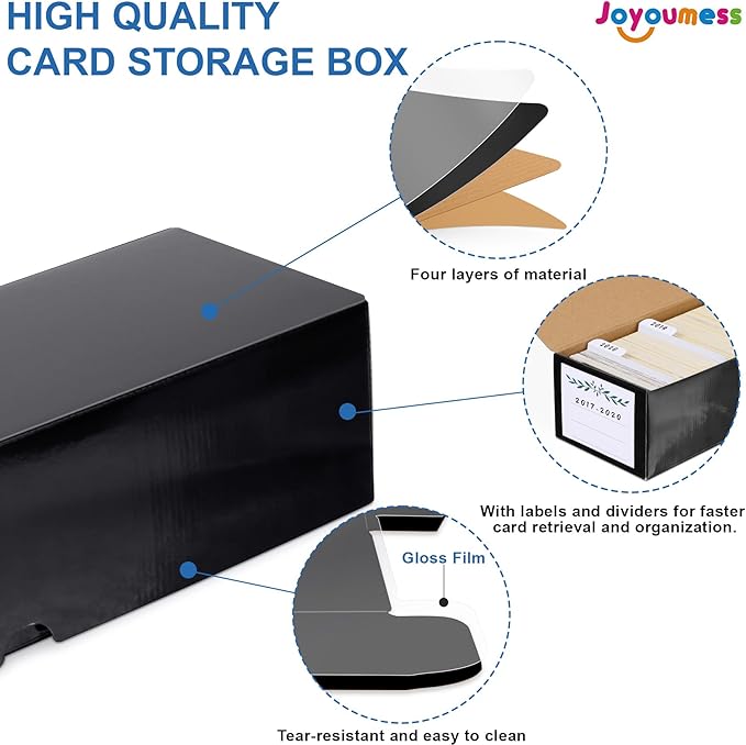 Trading Card Storage Box with Dividers, Cardboard Card Organizer Box for Baseball, Sports, Game, Playing Card Collection, pack of 3, Black