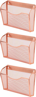 EASEPRES 3 Single Pocket Mesh Hanging File Organizer, Vertical Wall Mounted Magazine File Holder, Mount Basket Mail Paper Document Folder Organizing for Office, Home and School, Rose Gold