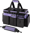 Wearable Cleaning Caddy Bag, Cleaning Caddy Supplies Organizer with Handle & Shoulder Straps for Housekeepers, Under Sink & Car Cleaning Tool Organizers with 4 Foldable Divider (Purple)