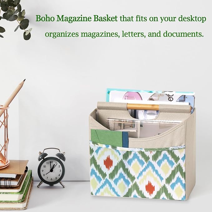 EZDeco Magazine Holder Boho Magazine Rack Floor Foldable 3 Pocket Magazine Basket for Desktop Magazine File Newspaper Book Storage for Farmhouse Bathroom Living Room Home