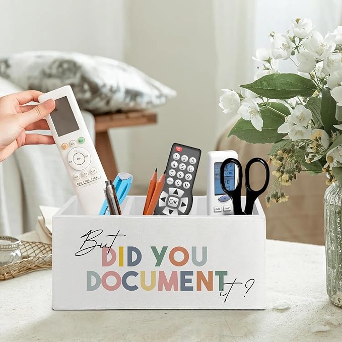 Funny Office Pen Pencil Holder Organizer for Desk Accessories, Funny Work Gifts for Coworkers Boss, But Did You Document It Wooden Box Signs Decorations for Home Office Desk Tabletop