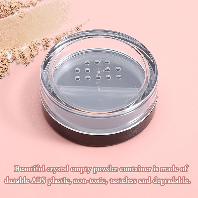 4pcs 10ml/0.34oz Plastic Empty Travel Small Loose Powder Compact Refillable Loose Powder Containers Reusable No Leak Compact with Rotatable Sifter And Black Screw Lid