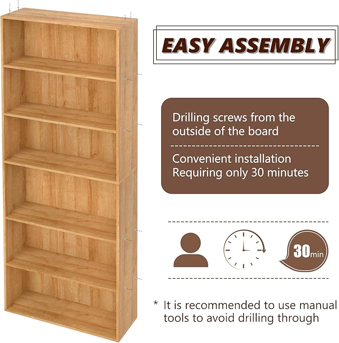 6 Tier Book Shelf，Wooden 6 Cube Storage Organizer,6 Tier Low Bookcase Storage Display Organizer, 64 Inch Versatile Cubes Shelf and Cubby Unit for Any Space (Natural Oak, 6 Cube-W(23.6inch)