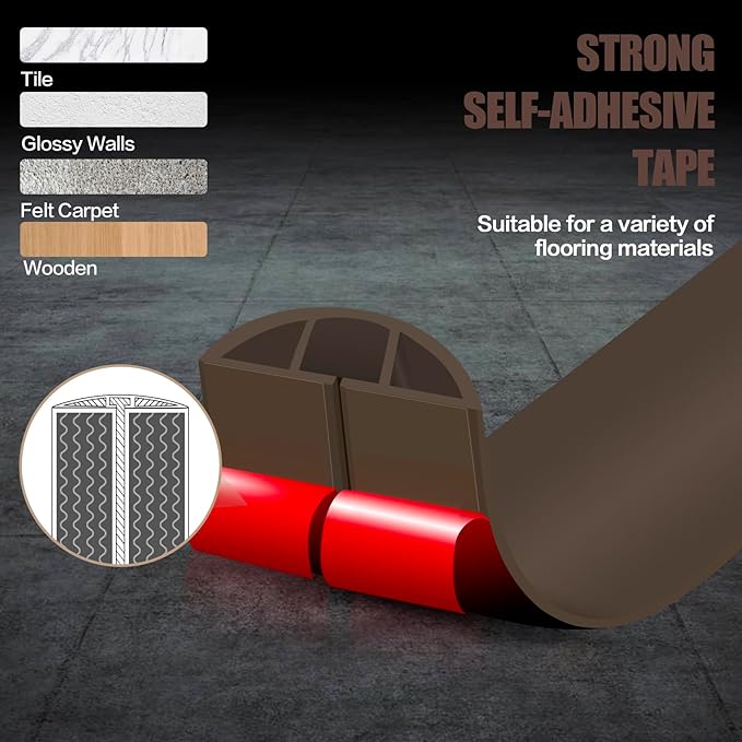 Floor Cord Cover Cable Cavity Self Adhesive Cord Hider Floor 10FT Floor Cable Management Power Cord Protector Floor Electric Cord Covers for Offices, Gym, Exhibitions (CoffeeBrown, 0.78" x 10')