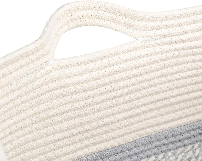 Storage Baskets for Clothes Fabric Cotton Rope Storage Basket with Handles, Decorative Woven Basket for Living Room,Closet Organizer Blankets, and 2bags (White/Gray, L14×W11×H14)