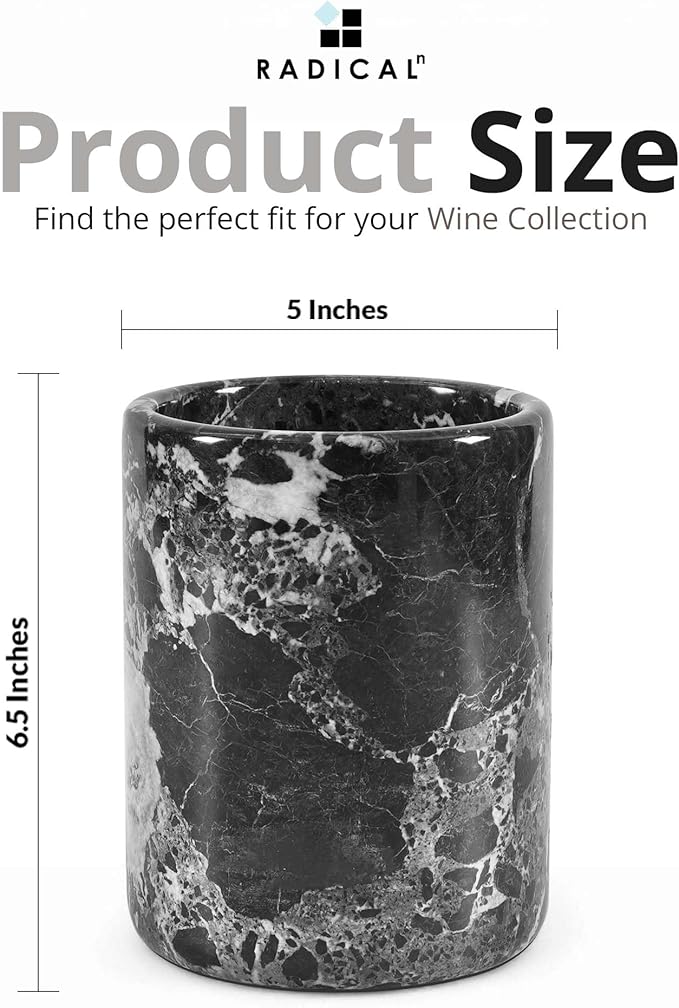 Radicaln Marble Wine Chiller Black 6.5" Inches Handmade Beverage Cooler For Bar Accessories, Wine Chiller For Champagne, Wine Bottle Cooler for Christmas Decor