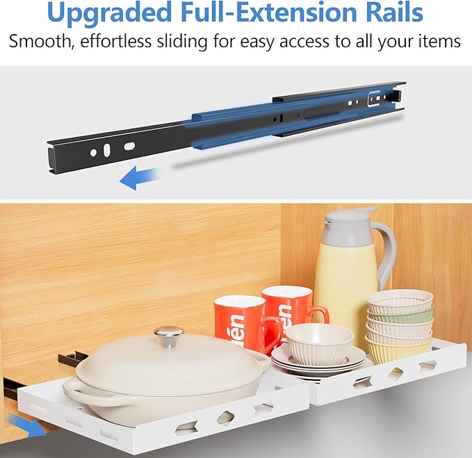 XLP Pull-Out Spice Rack Organizer – Heavy Duty Slide-Out Cabinet Storage | Fits Spices, Sauces, Cans, Dishes | Kitchen & Pantry Organizer, White (12.5''Wx10.5''Dx1.8''H)