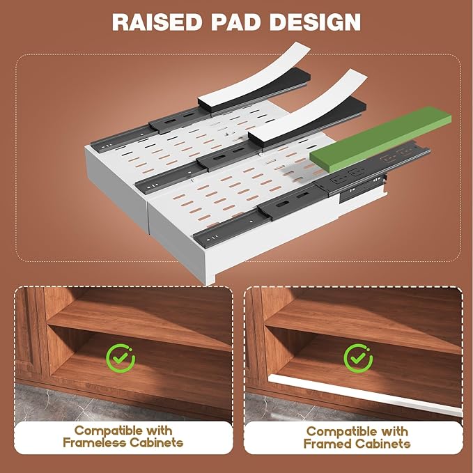 1 Pack Pull Out Cabinet Organizer Expandable Width(11"-16") and Depth(13"-17"),Slide Out Drawers With Raising Pad for Framed Cabinets,No Drill Roll Out Shelves for kitchen,Bathroom,White