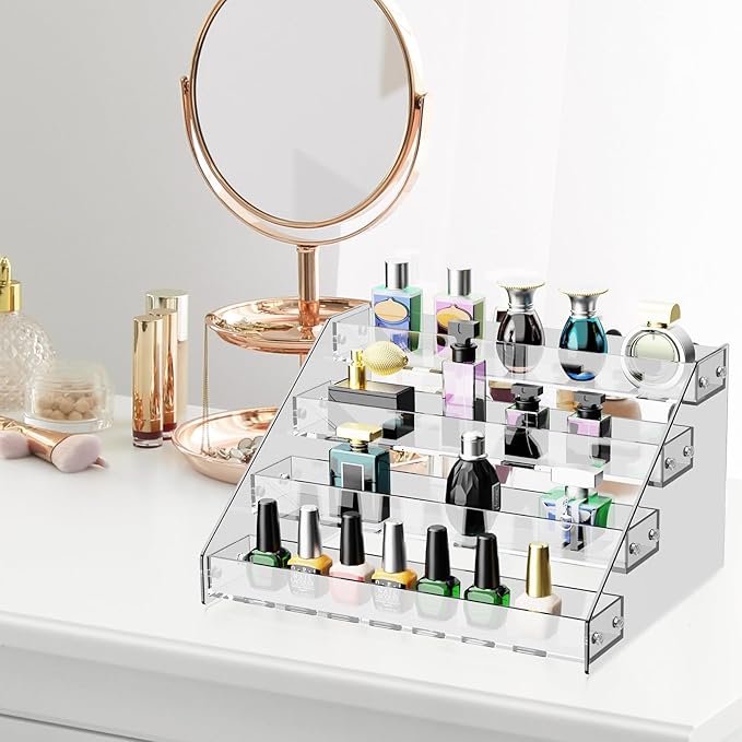 Acrylic 4-Tier Display Stand, Organizer, Storage Rack, Perfume, Spice, Figure, Cupcake, Card Display Stand, 12.2"x8.38"x6.22"