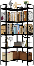 Corner Bookshelf, 69" Tall L-Shaped Bookcase for Home Office, Living Room, Bedroom - Space-Saving Storage Shelf with Metal Frame, Modern Wood & Industrial Design