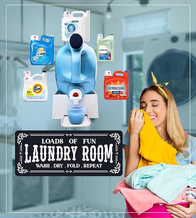 TidyFriend Laundry Detergent Holder with Laundry Room Rug Runner, Detergent Stand for Spill Protection, Non-Slip Runner Mat, and Stylish Room Organizer for Home & Laundry Spaces (Kit)