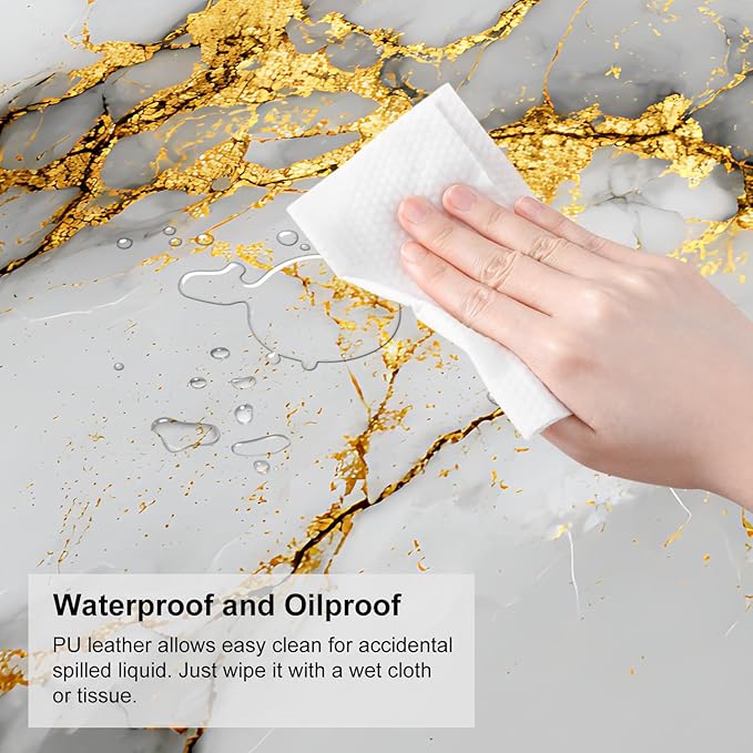 White Marble Mouse Pad – Large Extended Desk Mat 31.5 x 11.8 in– Elegant Gold Vein Design, Non-Slip Rubber Base, Waterproof Surface, Keyboard & Mouse Pad for Office, Gaming, Home Decor