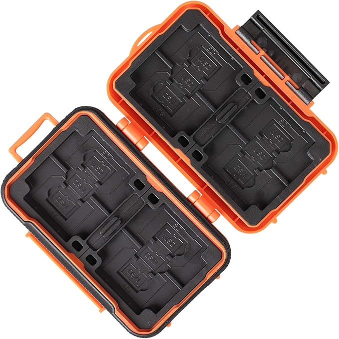 LYNCA Memory Card Case Holder, Memory Card Hard Protector Case Professional Water-Resistant Anti-Shock Compact Camera Card Hard Storage Box for 8 SD Cards 4 CF Cards 12 Micro SD/TF Cards (Orange)