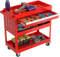 3 Tier Rolling Tool Cart, Tool Carts with Wheels and Drawers, 500 LBS Capacity Service Utility Cart, Mechanic Tool Cart on Wheels for Garage, Warehouse, Repair Shop, Red
