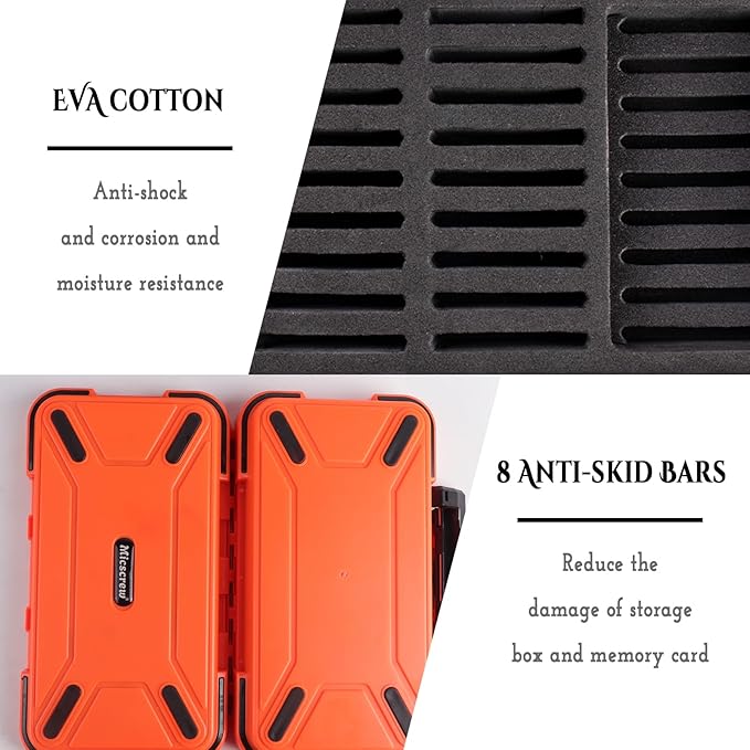 36 Slots Memory Card Case Orange with 36 Transparent Holders & 40 Writable Labels, SD Card Storage Case & Organizer for Camera Memory Cards