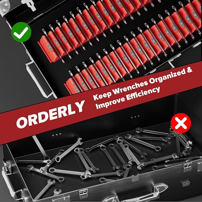 40PCS Magnetic Wrench Organizer Holder - Wrench Tool Organizers for Tool Drawer Storage, Wrenchs Storage Set with Metric & SAE Label, Organization Tool Gift for Professional Mechanics Men, Red