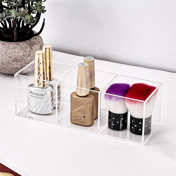 dedoot Acrylic Drawer Organizer, Clear 3 Compartment Makeup Organizer and Storage Small Clear Vanity Organizers for Makeup Brush, Home and Office Supplies, 7x2x2inch，2 Pack