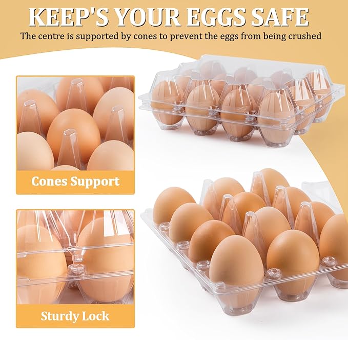 60 Pack Plastic Egg Cartons Cheap Bulk, One Dozen Clear Empty Egg Cartons for Chicken Egg, Reusable Egg Carton for Home Ranch Chicken Farm, Commercial Business Market Display,3x4Grids