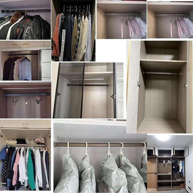 Square Closet Rods-Cuttable, Removable-Heavy Duty Black Wardrobe Rods and Brackets-Commercial, 12 16 18 24 28 30 60 72 In-Suitable for.Laundry.Home.Hotel.Clothing Store (Silver,12in)
