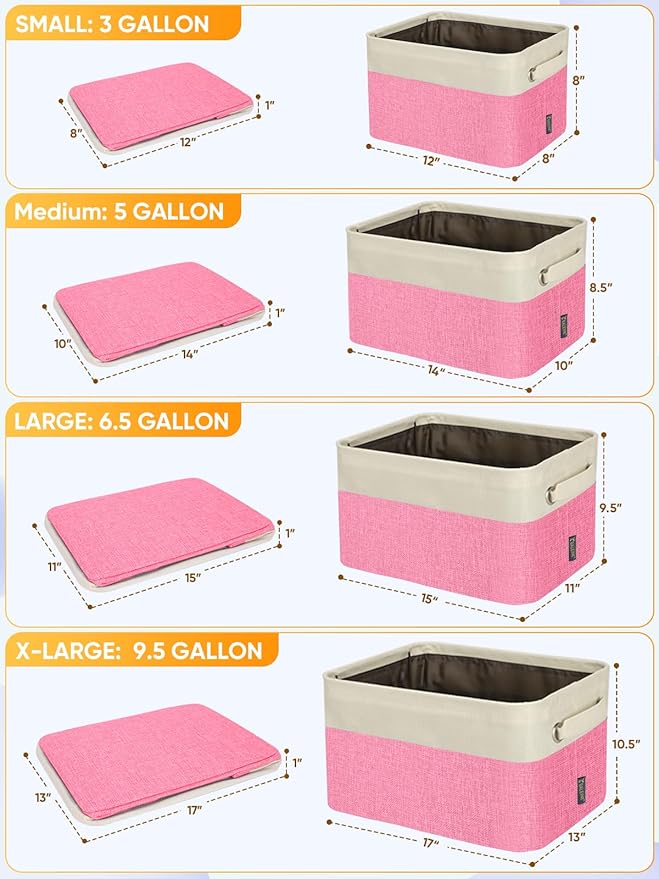 BALEINE 4 Pack Fabric Storage Bins for Shelves, Linen Storage Baskets for Organizing, Decorative Closet Bins for Clothes, Home (Pink, 17''x13''x10.5'')