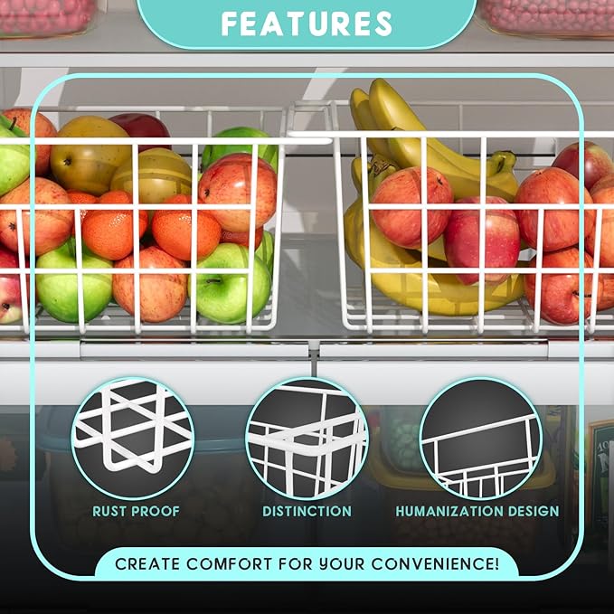 2Packs 17.5 inch Chest Freezer Organizer, Refrigerator Organizer Bins, Freezer Baskets with Handles, Metal Wire Baskets for Snacks, fruits, Potatoes, Meat
