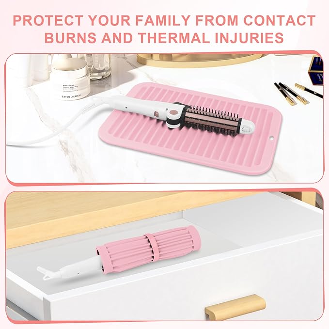 Large Silicone Heat Resistant Mat, Professional Hot Hair Tools Mat for Curling Iron, Flat Iron, Hair Straightener, Portable Hot Pad Cover with Velcro for Travel Home Salon(11.8" x 9.0")
