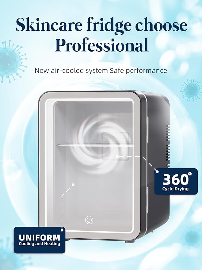 BOGDA Mini Skincare Fridge (4 Liter/6 Can) with Dimmable LED Light Mirror, Cooler and Warmer for Refrigerating Make Up, Skin Care and Food, Portable Mini Fridge for Bedroom, Office and Car, Grey