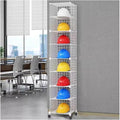 Stackable Safety Helmet Storage Boxes, Large Adjustable Hard Hat Placement Organizer Rack,with Wheels,for Construction Site/Garage/Workshop/Factory Helmet Display Shelf (White, 8 Grids-1 * 8)