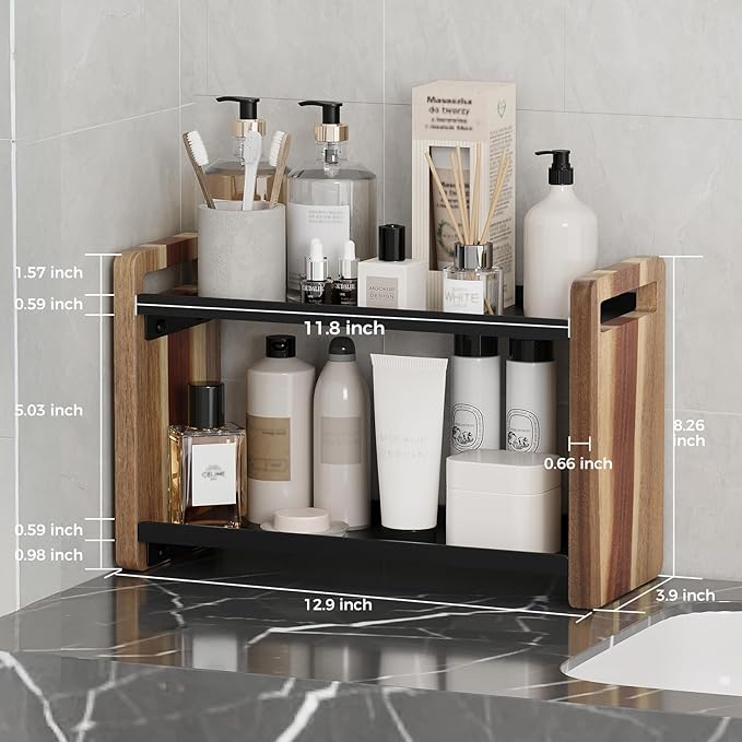 Bathroom Counter Organizer,Bathroom Counter Shelf,Bathrooms Organizers,Under Sink Organizer,Cologne Organizer for Men,Cologne Stand,Spice Rack,Cabinet Organizers(Brown 2 Tier)