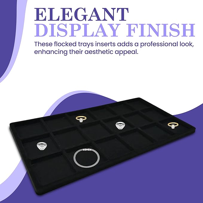Novel Box 5 Pack 18-Slot Black Liner Jewelry Storage Tray Inserts 14.75x8.25x1 Inches - Jewelry Organizer Pad for Drawers & Store Displays - Jewelry Display Pads for Rings Earrings & Pendants