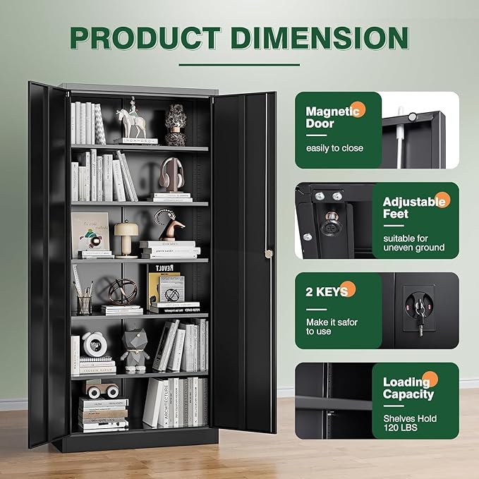 Letaya Metal Garage Storage Cabinets with Lock Door and Adjustable Shelves, Steel Tool Cabinets for Home,Office,Warehouse Organisieren (Black)