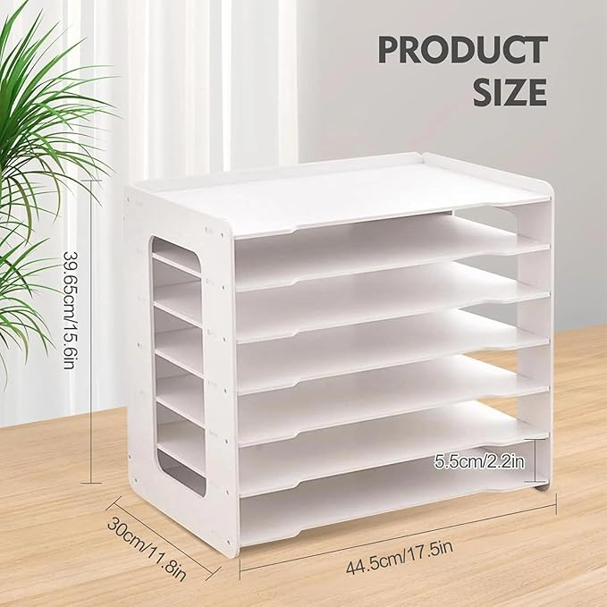 Extra Large A3 Paper Storage Unit, 11x17 Paper Organizer, Tiered Stationery Storage Rack PVC with 7 Compartments, Desk Organizer for Office and School Supplies