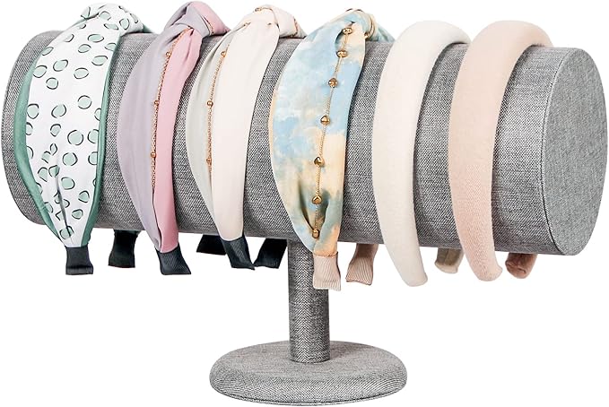 Coward T-Bar Beige Headband Holder Organizer,Hairband Display Stand,Hairband Storage Rack for Girls And Women (detachable gray linen)