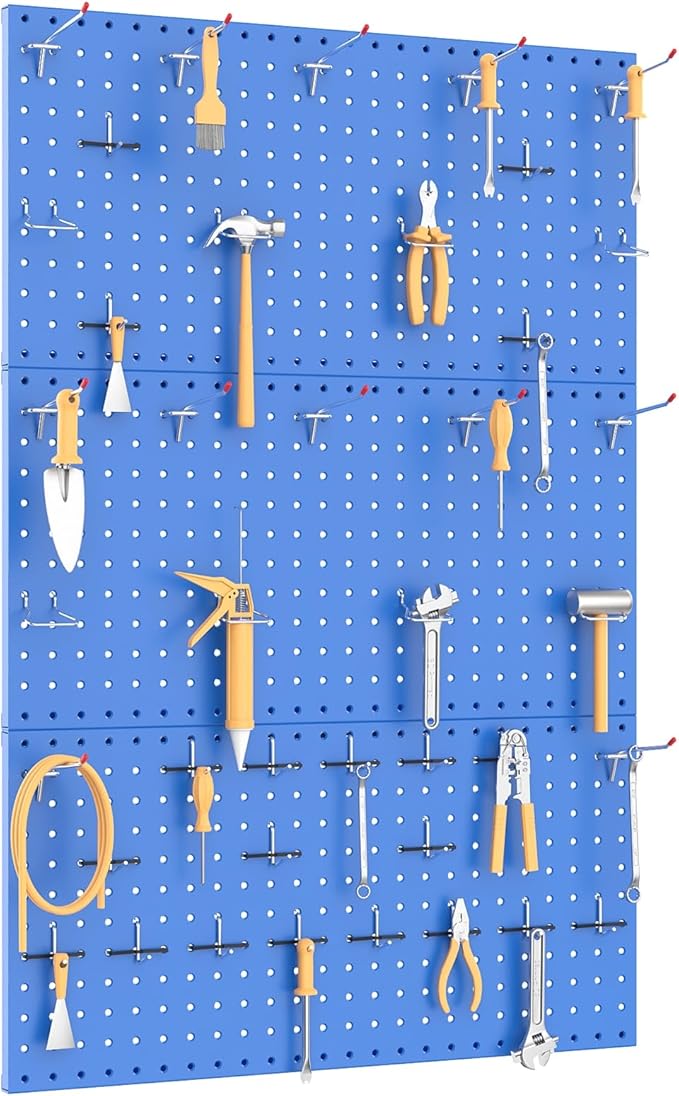 TORACK 3 PCS Metal Pegboard Panels(12x24 inch) for Wall Garage Utility Tools Storage Pegboard for Workbench, Modular Peg Board Tool Organizer Board Kit(Pack of 3, Blue)