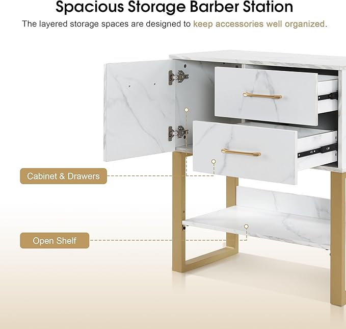 BarberPub Beauty Barber Station, Spa Wall Mount Storage Cabinet, Styling Salon Equipment for Hair Stylist, Bathroom Dresser with Drawers & Shelf 3185 (White)