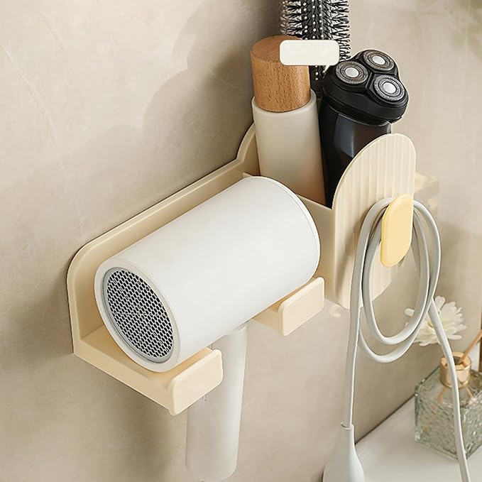 Wall Hair Dryer - Adhesive Storage Rack - Hair Tool Organizer | for Brush Bottle Curling Iron Comb Barrettes Cosmetics Straightener Home Bedroom Laundry Room