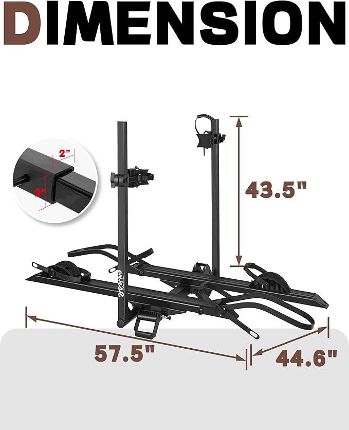 Hitch 2-Bike Rack Fellow, 200 lbs Capacity E-Bike Carrier for Cars Trucks SUVs Minivans RV, Trailer, Foldable Platform Mount, Up to 5’’ Fat Tire Bicycle for 2’’ Receiver