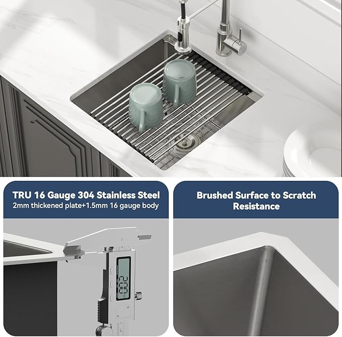 Lordear Undermount RV Kitchen Sink 13x15 Inch Bar Prep Sink 16 Gauge Stainless Steel Workstation Sink 13” With Cutting Board Small Kitchen Sink