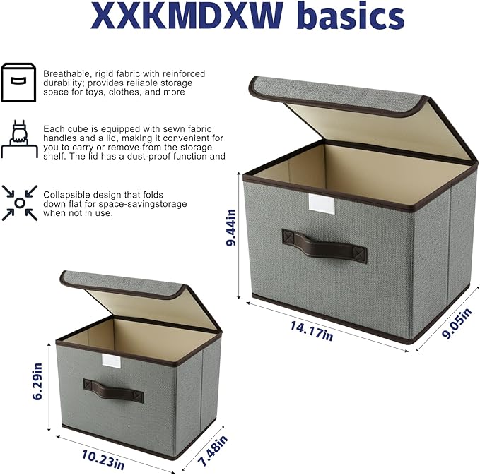 Fabric Foldable Storage Boxes [2-Pack] Large Collapsible Stackable Storage Bins with Lids Storage Cube Baskets Container Organizers for Bedroom Office